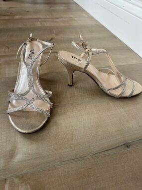 TAXI Champagne Rhinestone Strappy Heels for Women